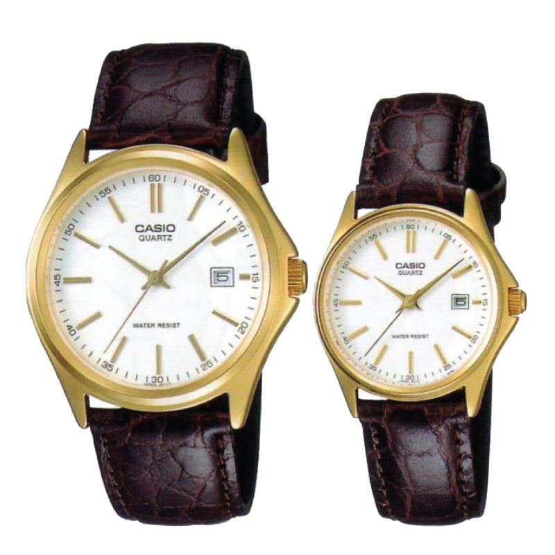 Relojes de pareja Casio MTP-1183Q-7A + LTP-1183Q-7A en cuero marrón originales