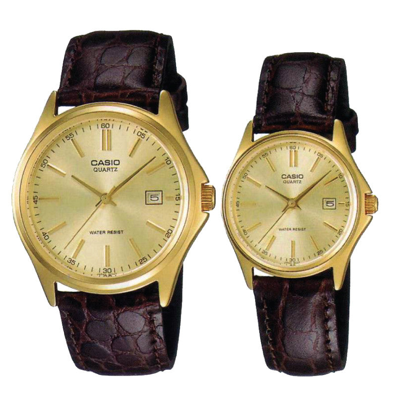 Relojes de pareja Casio MTP-1183Q-9A + LTP-1183Q-9A en cuero marrón originales