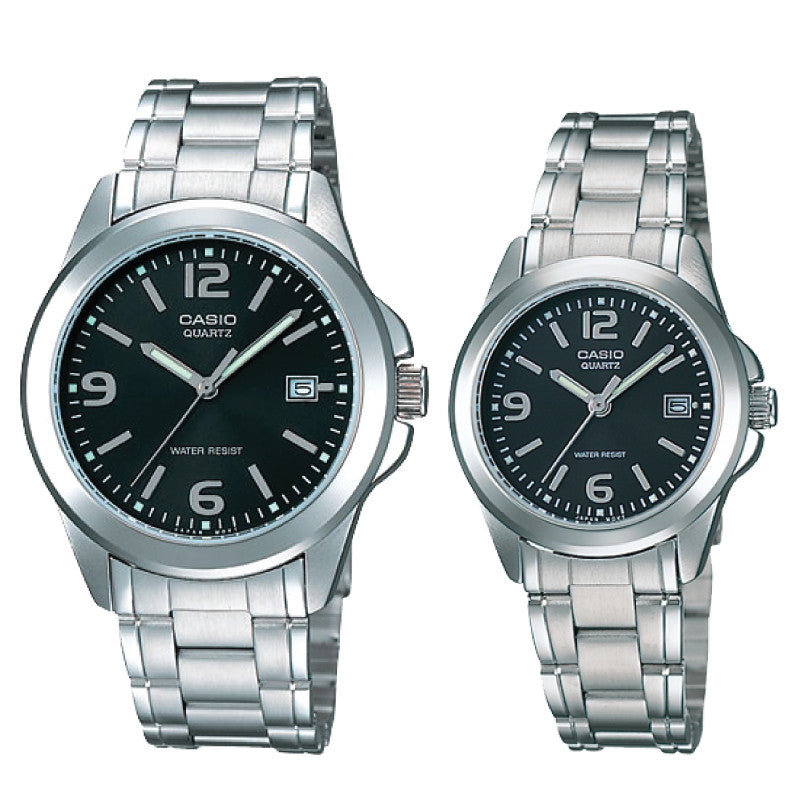 Relojes de pareja Casio MTP-1215A-1A + LTP-1215A-1A en acero plateado originales