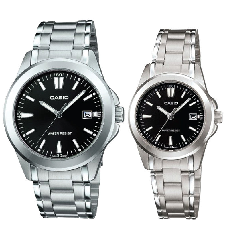 Relojes de pareja Casio MTP-1215A-1A2 + LTP-1215A-1A2 en acero plateado originales