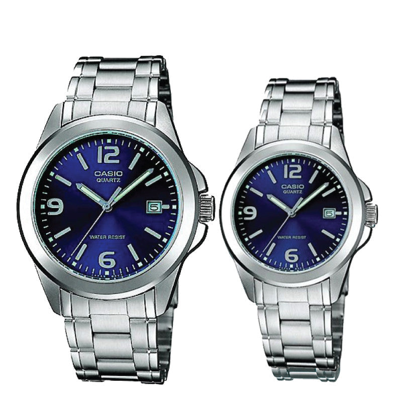 Relojes de pareja Casio MTP-1215A-2A + LTP-1215A-2A en acero plateado originales
