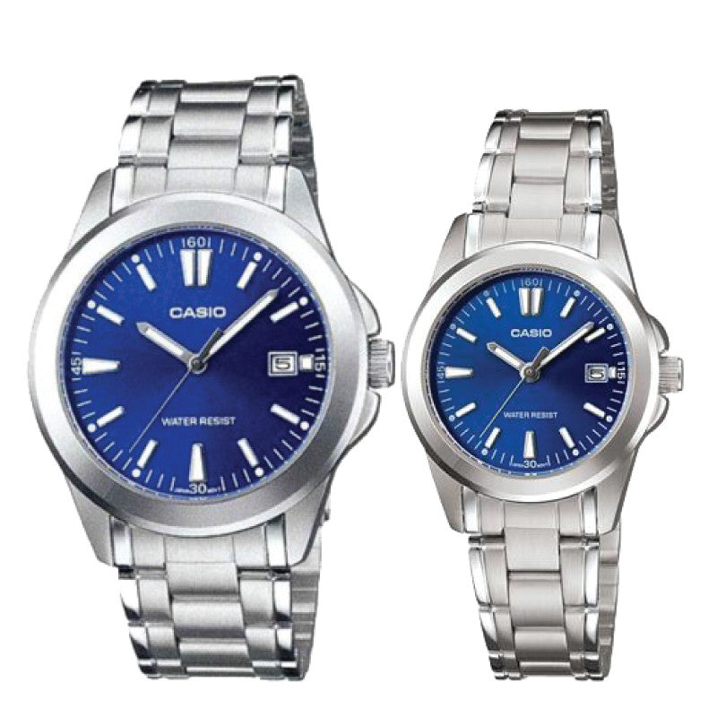 Relojes de pareja Casio MTP-1215A-2A2 + LTP-1215A-2A2 en acero plateado originales