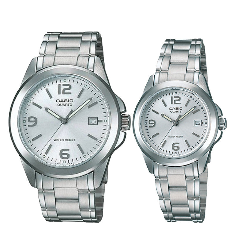 Relojes de pareja Casio MTP-1215A-7A + LTP-1215A-7A en acero plateado originales