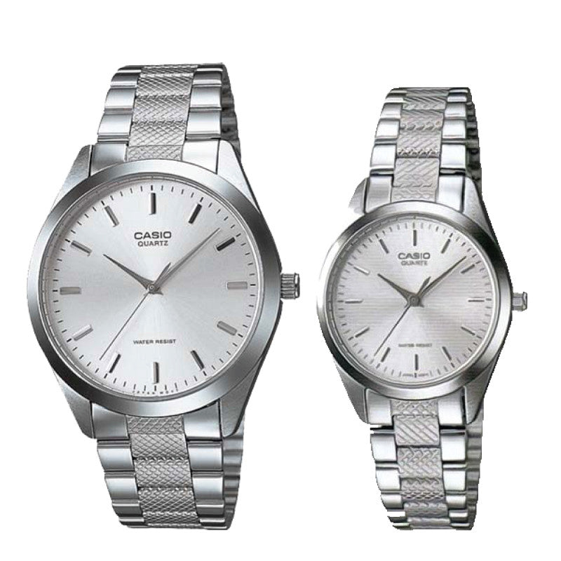 Relojes de pareja Casio MTP-1274D-7A + LTP-1274D-7A en acero plateado originales