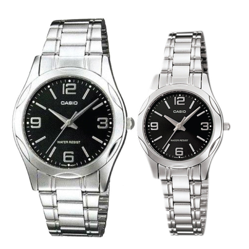 Relojes de pareja Casio MTP-1275D-1A2 + LTP-1275D-1A2 en acero plateado originales