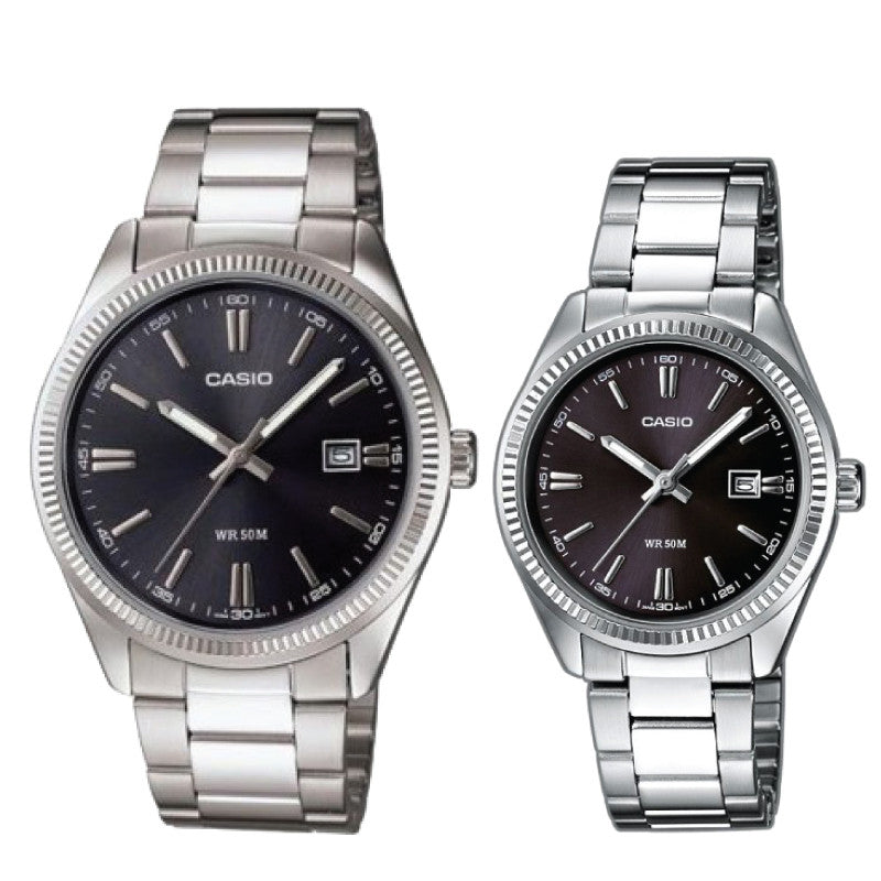 Relojes de pareja Casio MTP-1302D-1A1 + LTP-1302D-1A1 en acero plateado originales