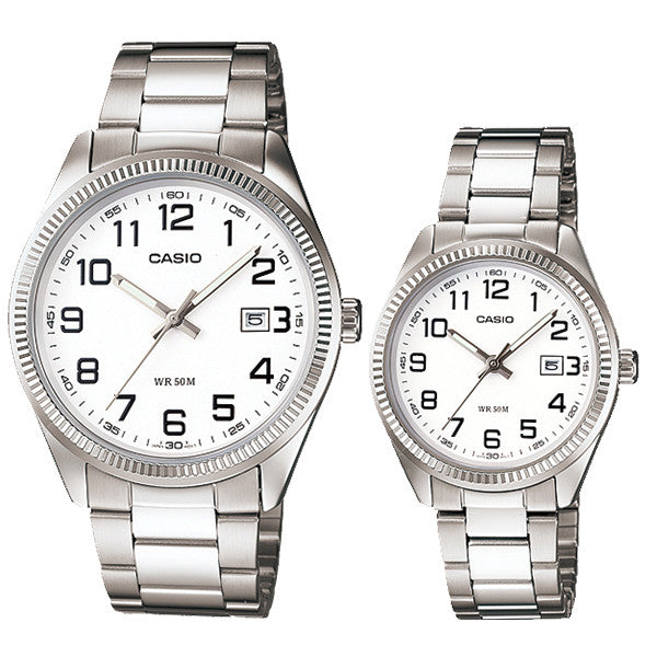 Relojes de pareja Casio MTP-1302D-7B + LTP-1302D-7B en acero plateado originales