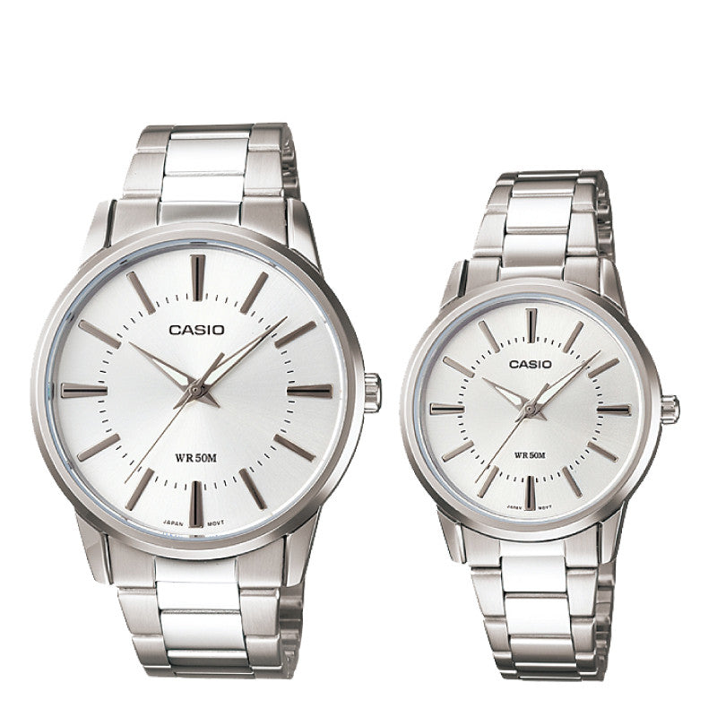 Relojes de pareja Casio MTP-1303D-7A + LTP-1303D-7A en acero plateado originales