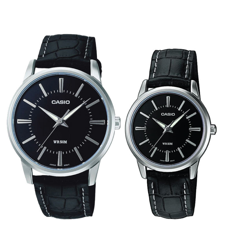 Relojes de pareja Casio MTP-1303L-1A + LTP-1303L-1A en cuero negro originales