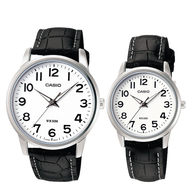 Relojes de pareja Casio MTP-1303L-7B + LTP-1303L-7B en cuero negro originales