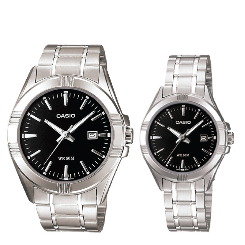 Relojes de pareja Casio MTP-1308D-1A + LTP-1308D-1A en acero plateado originales