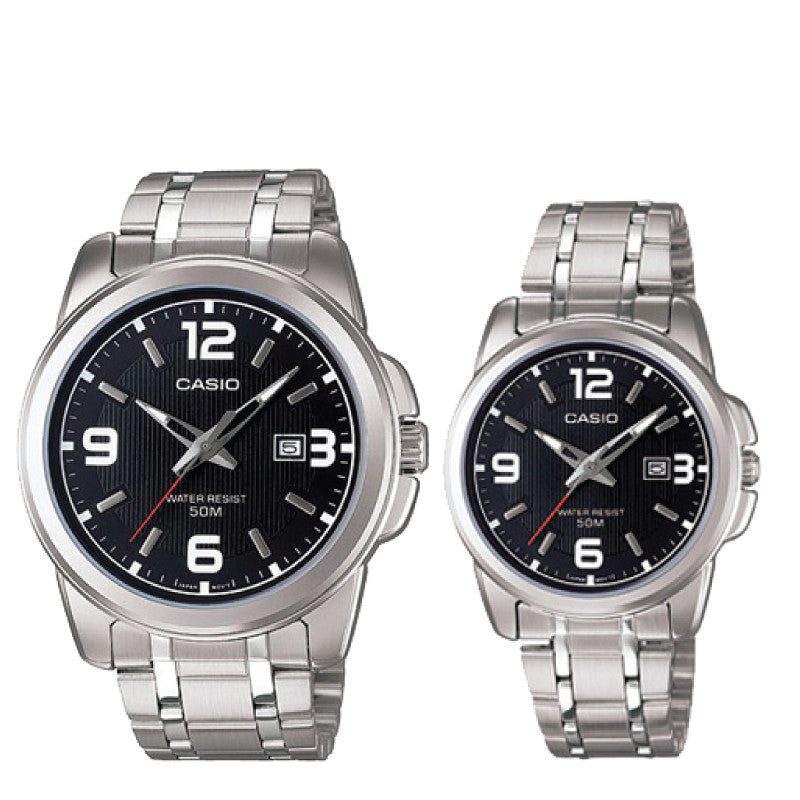 Relojes de pareja Casio MTP-1314D-1A + LTP-1314D-1A en acero plateado originales