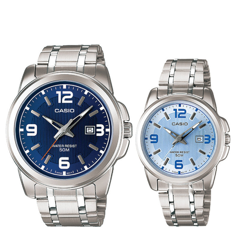 Relojes de pareja Casio MTP-1314D-2A + LTP-1314D-2A en acero plateado originales