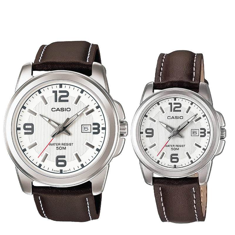 Relojes de pareja Casio MTP-1314L-7A + LTP-1314L-7A en cuero marrón originales