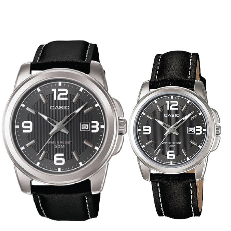 Relojes de pareja Casio MTP-1314L-8A + LTP-1314L-8A en cuero negro originales