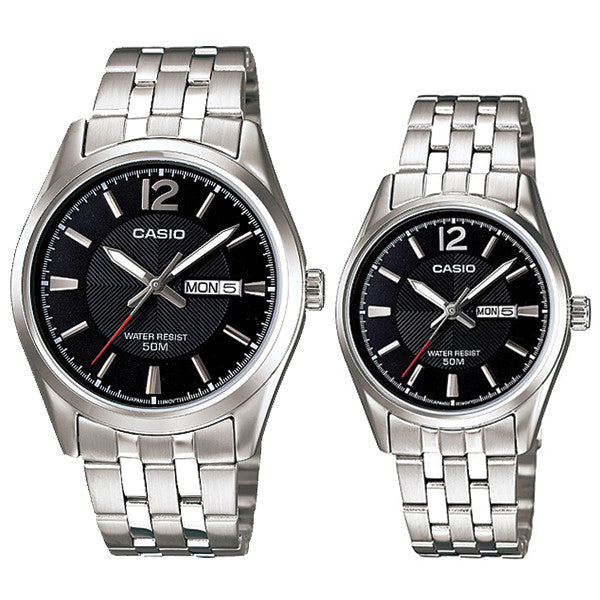 Relojes de pareja Casio MTP-1335D-1A + LTP-1335D-1A en acero plateado originales