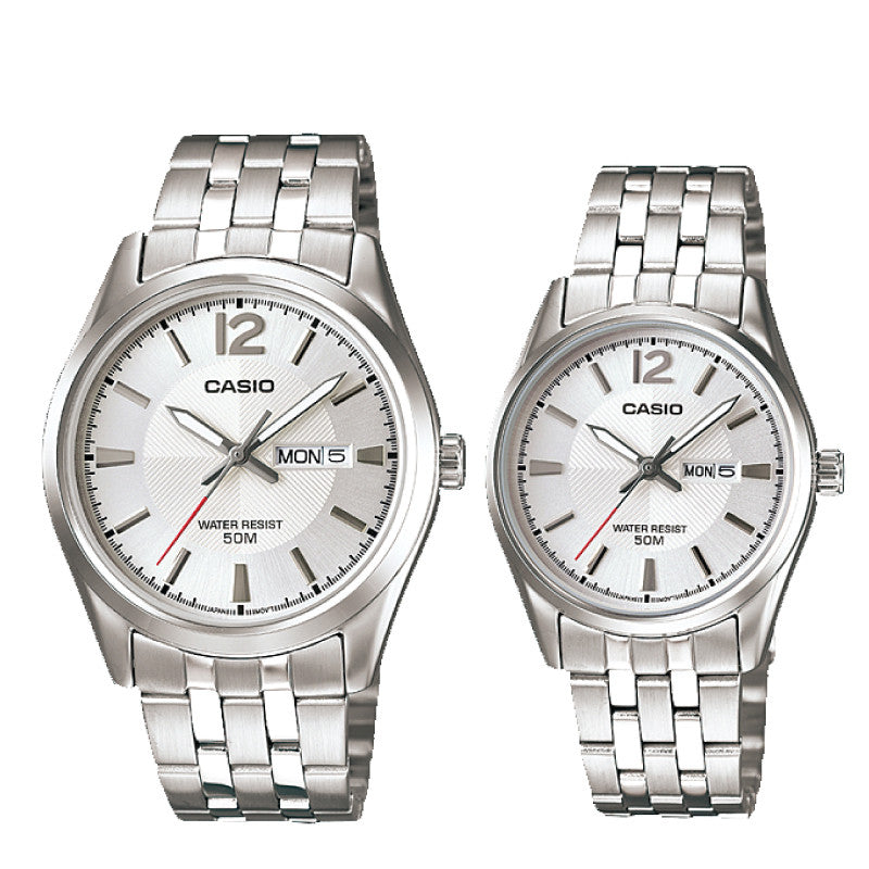 Relojes de pareja Casio MTP-1335D-7A + LTP-1335D-7A en acero plateado originales