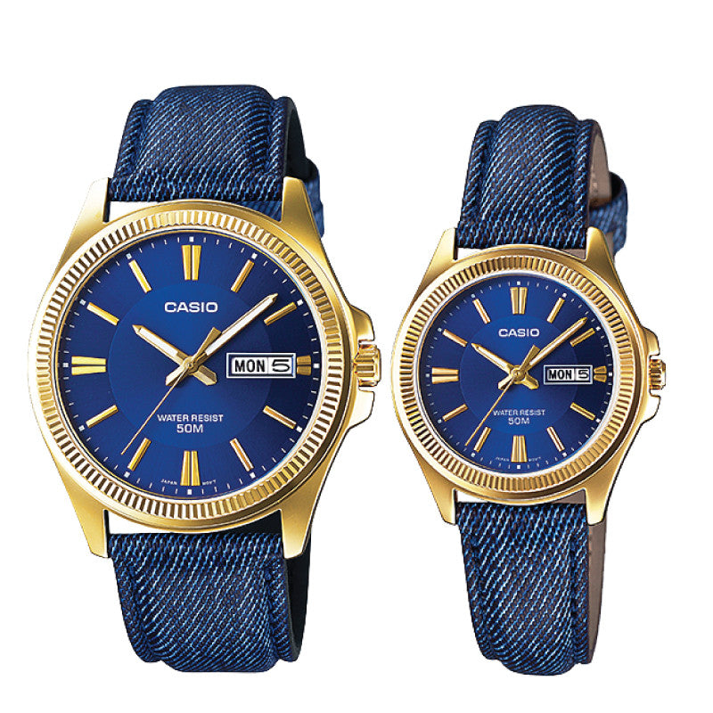 Relojes de pareja Casio MTP-E111GBL-2A + LTP-E111GBL-2A en cuero azul originales