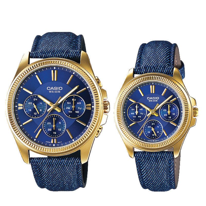 Relojes de pareja Casio MTP-E304GBL-2A + LTP-E304GBL-2A en cuero azul originales
