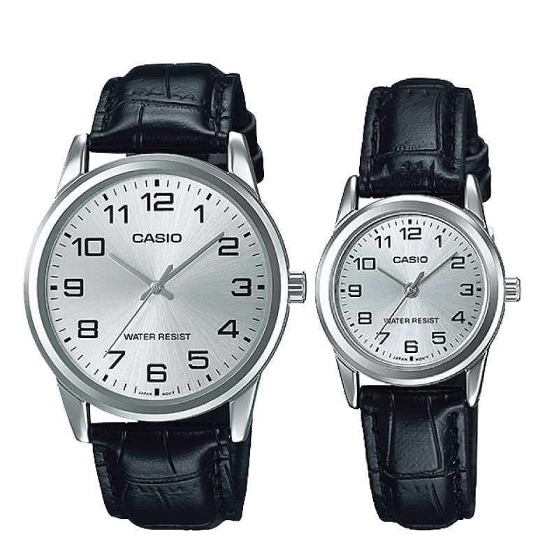 Relojes de pareja Casio MTP-V001L-7B + LTP-V001L-7B en cuero negro originales