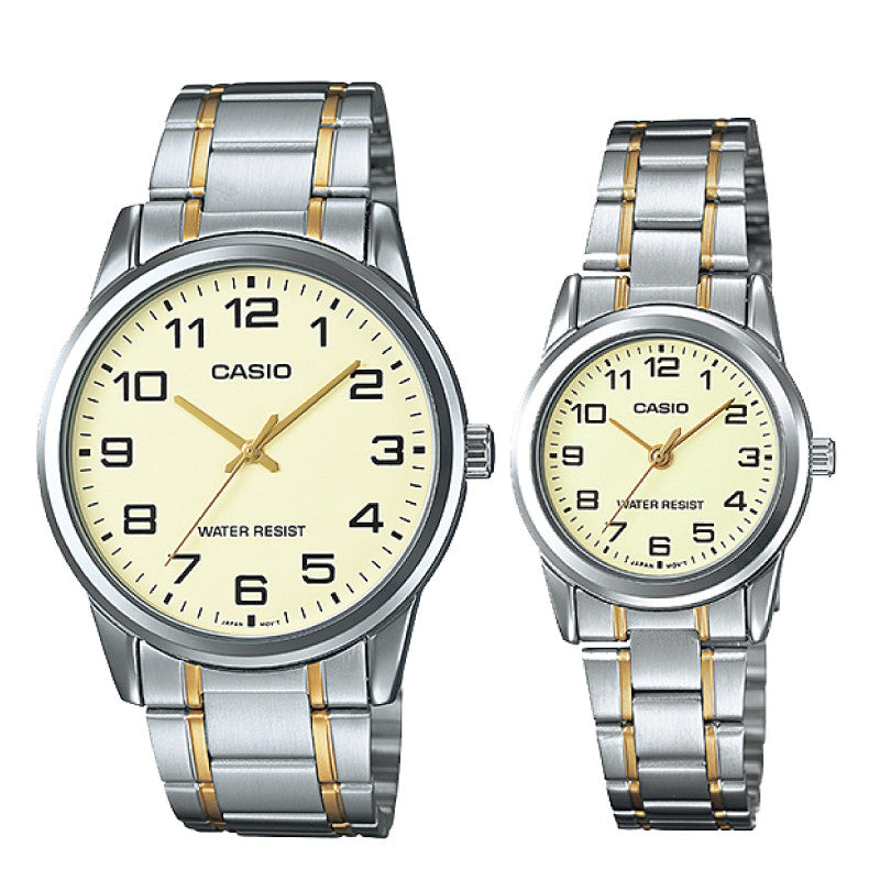 Relojes de pareja Casio MTP-V001SG-9B + LTP-V001SG-9B en acero bicolor originales