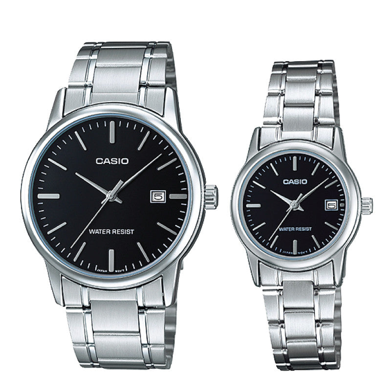 Relojes de pareja Casio MTP-V002D-1A + LTP-V002D-1A en acero plateado originales