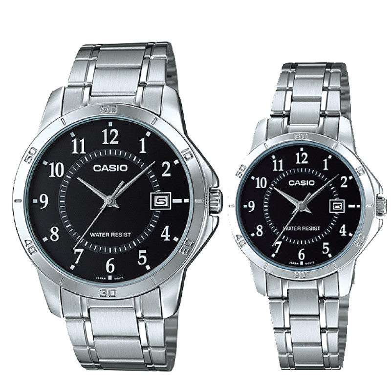 Relojes de pareja Casio MTP-V004D-1B + LTP-V004D-1B en acero plateado originales