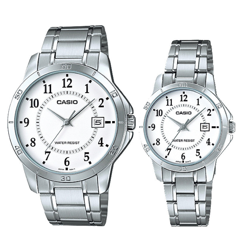 Relojes de pareja Casio MTP-V004D-7B + LTP-V004D-7B en acero plateado originales