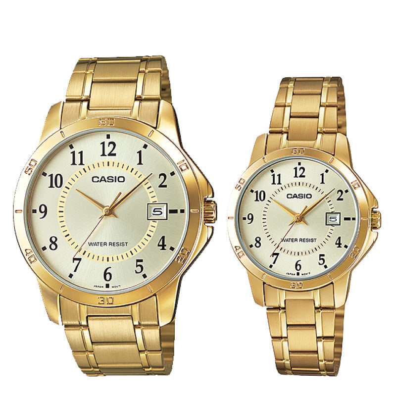 Relojes de pareja Casio MTP-V004G-9B + LTP-V004G-9B en acero dorado originales