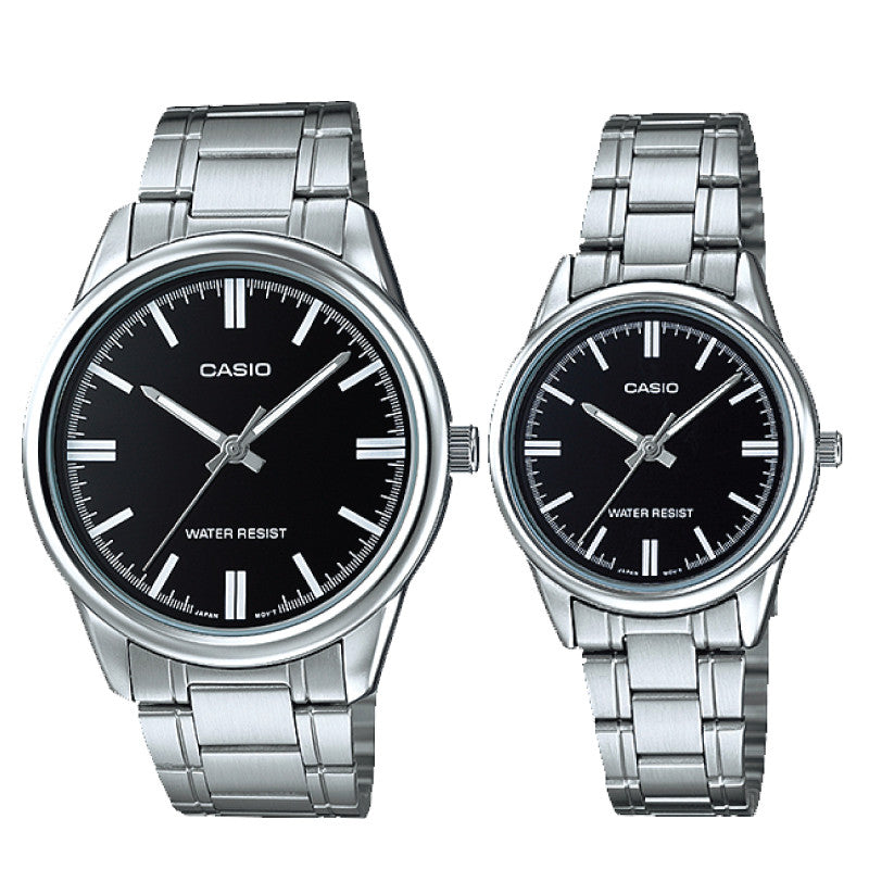 Relojes de pareja Casio MTP-V005D-1A + LTP-V005D-1A en acero plateado originales
