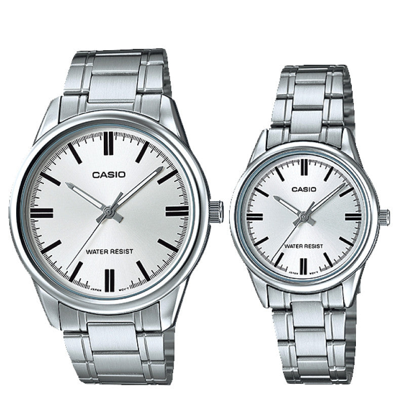 Relojes de pareja Casio MTP-V005D-7A + LTP-V005D-7A en acero plateado originales