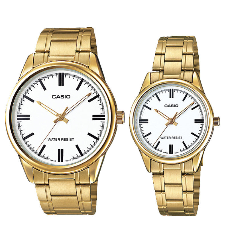 Relojes de pareja Casio MTP-V005G-7A + LTP-V005G-7A en acero dorado originales