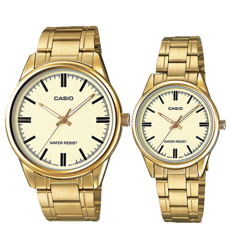 Relojes de pareja Casio MTP-V005G-9A + LTP-V005G-9A en acero dorado originales