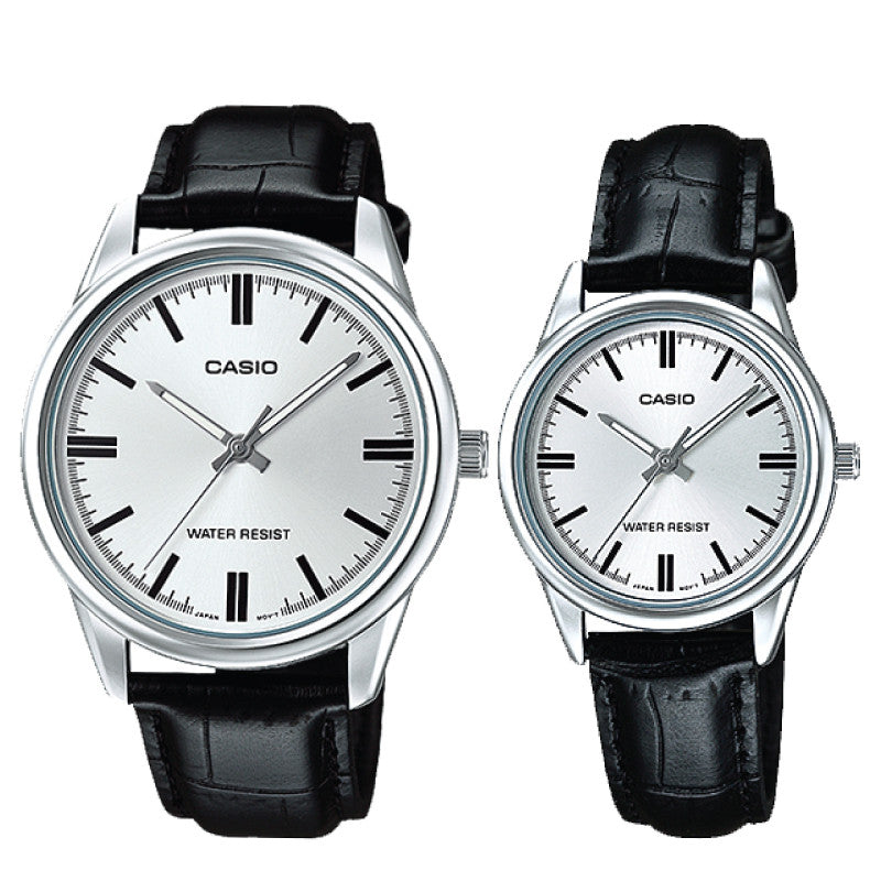 Relojes de pareja Casio MTP-V005L-7A + LTP-V005L-7A en cuero negro originales
