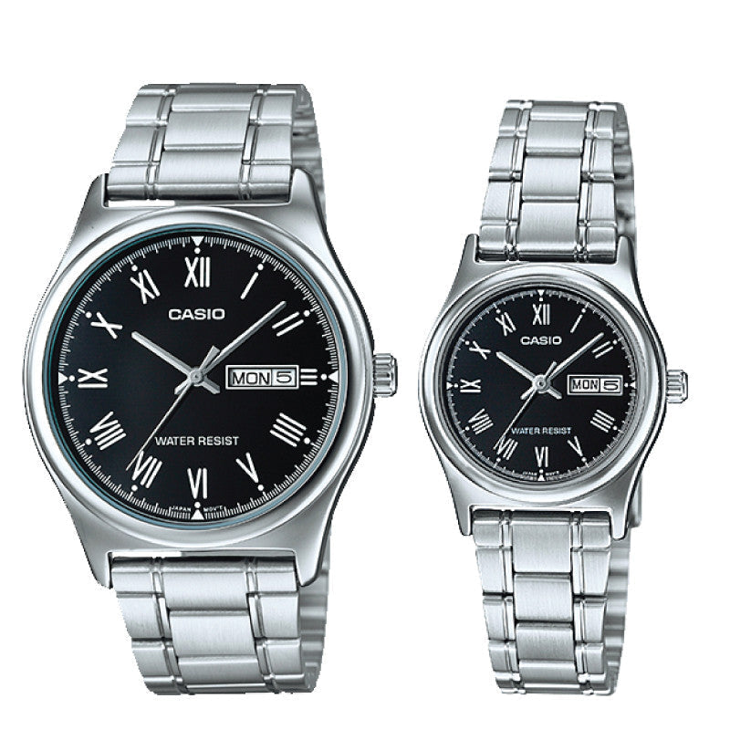 Relojes de pareja Casio MTP-V006D-1B + LTP-V006D-1B en acero plateado originales