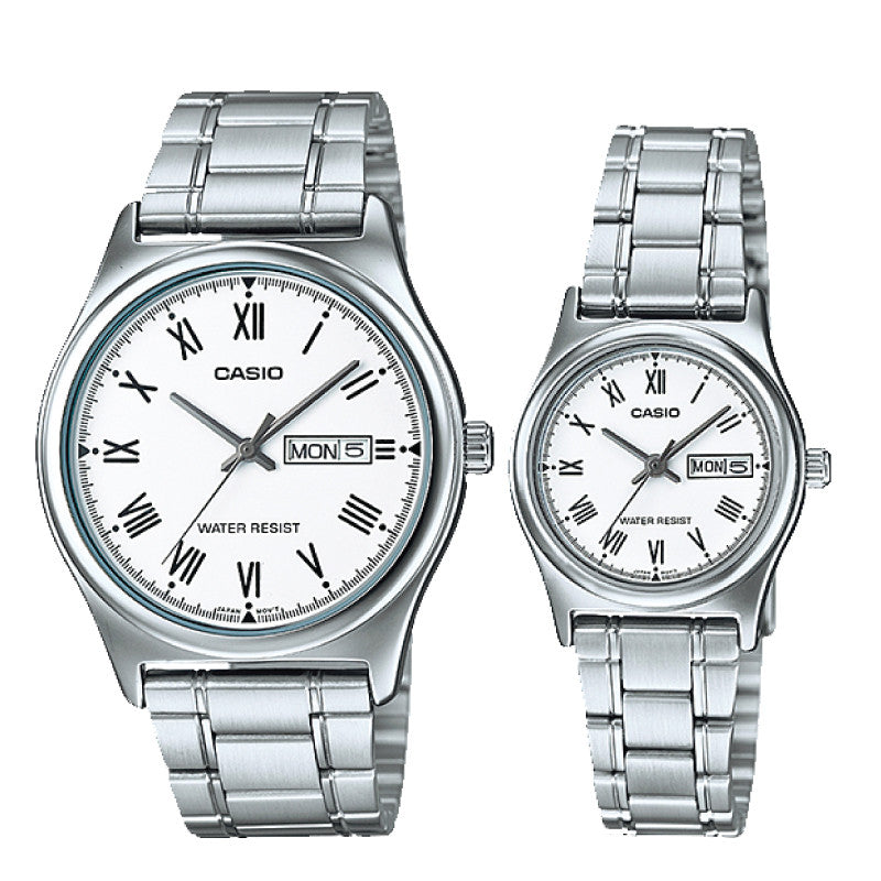 Relojes de pareja Casio MTP-V006D-7B + LTP-V006D-7B en acero plateado originales