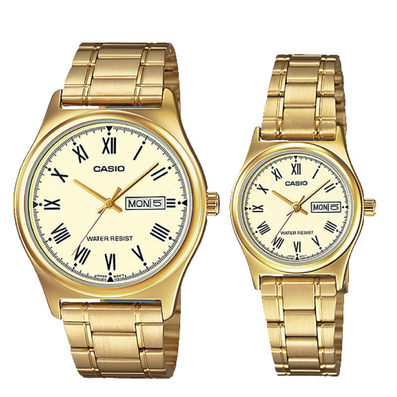Relojes de pareja Casio MTP-V006G-9B + LTP-V006G-9B en acero dorado originales