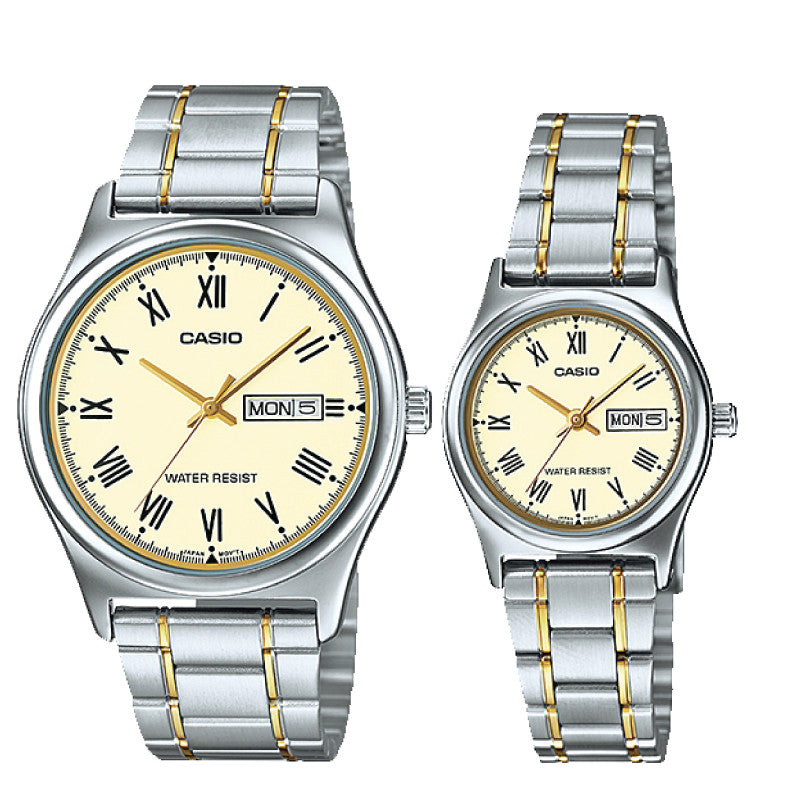 Relojes de pareja Casio MTP-V006SG-9B + LTP-V006SG-9B en acero bicolor originales