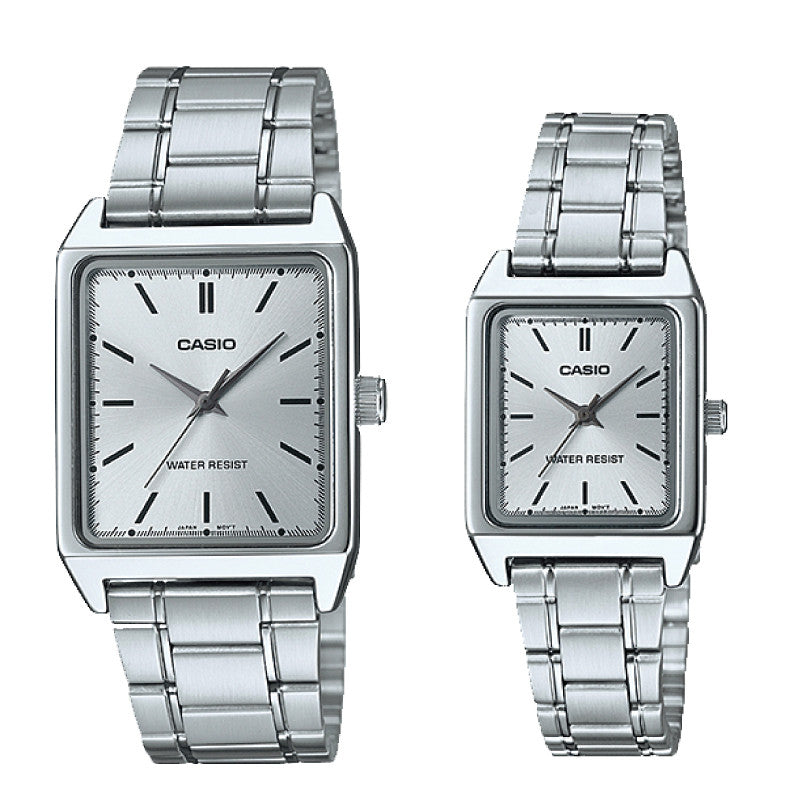 Relojes de pareja Casio MTP-V007D-7E + LTP-V007D-7E en acero plateado originales