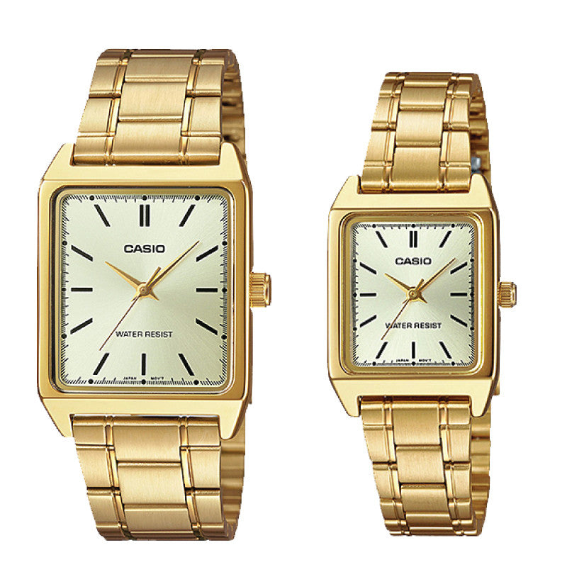 Relojes de pareja Casio MTP-V007G-9E + LTP-V007G-9E en acero dorado originales