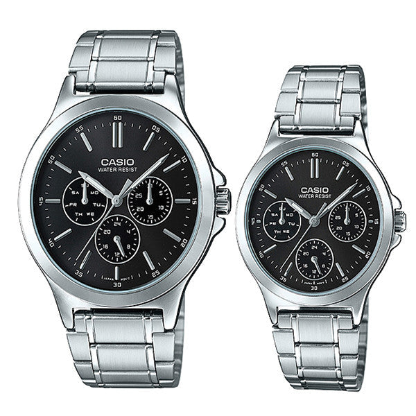 Relojes de pareja Casio MTP-V300D-1A + LTP-V300D-1A en acero plateado originales