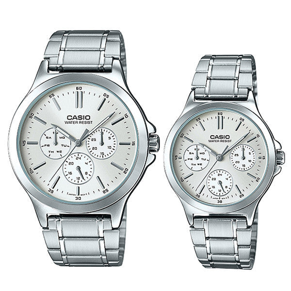 Relojes de pareja Casio MTP-V300D-7A + LTP-V300D-7A en acero plateado originales