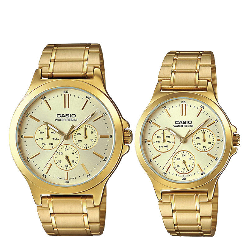 Relojes de pareja Casio MTP-V300G-9A + LTP-V300G-9A en acero dorado originales