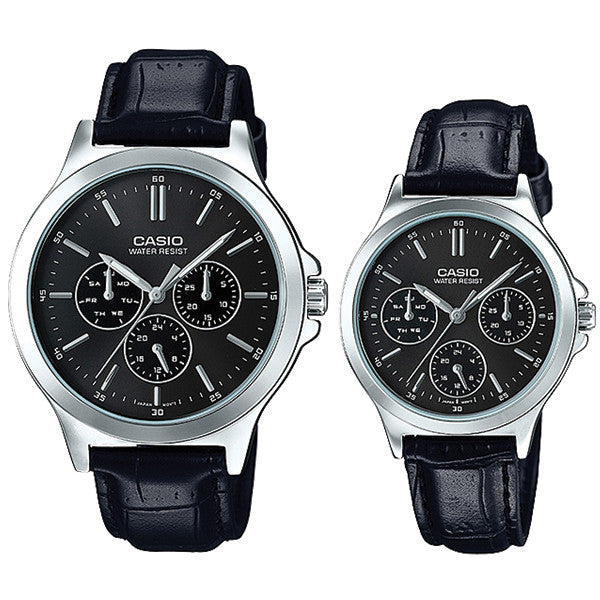 Relojes de pareja Casio MTP-V300L-1A + LTP-V300L-1A en cuero negro originales