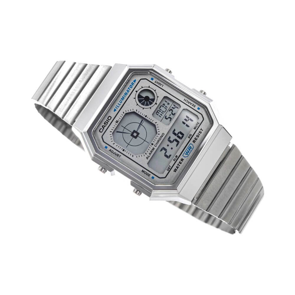 Reloj Casio A130WE-7A plateado claro unisex original en Perú - detalle de esfera o pantalla