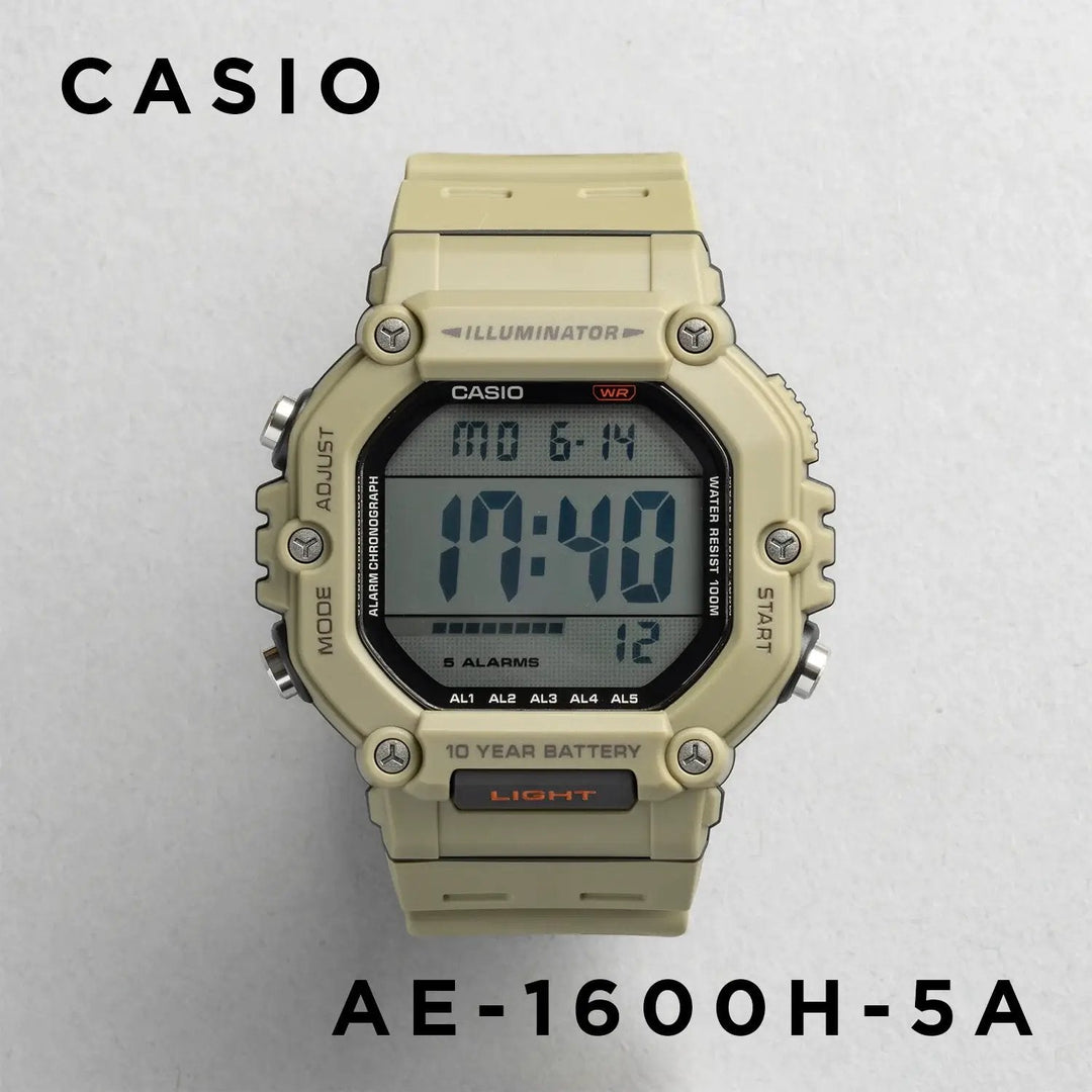 Reloj Casio AE-1600H-5AV marrón arena hombre original en Perú - detalle de caja y correa