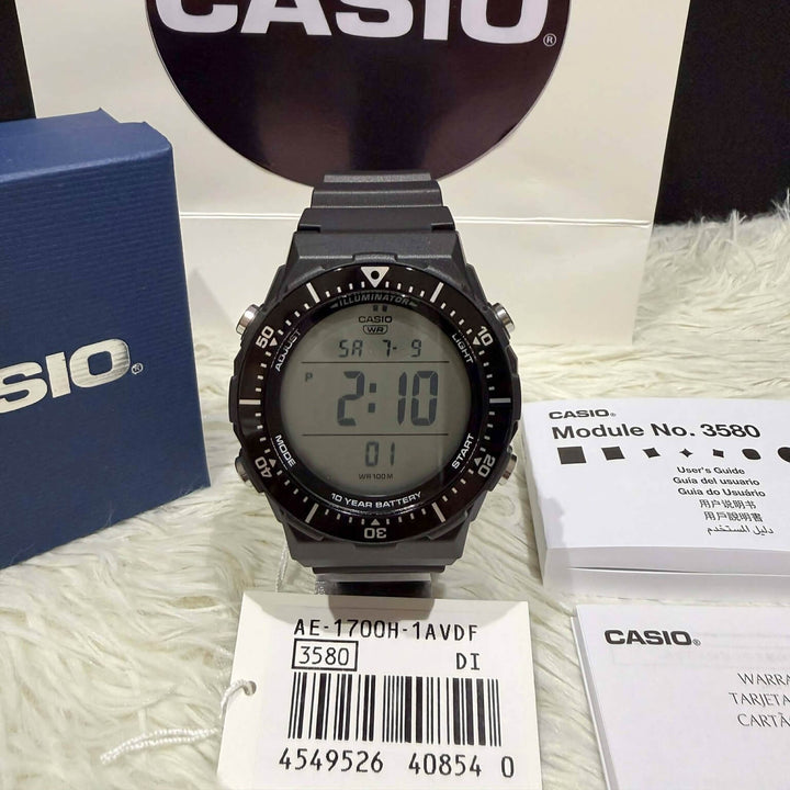 Reloj Casio AE-1700H-1A negro para hombre original en Perú - detalle de esfera o pantalla