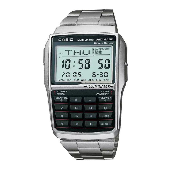 Reloj Casio DBC-32D-1ADF Vintage Data Bank Calculadora Unisex Acero Plateado Original - Casio original en Perú | Jherr Perú
