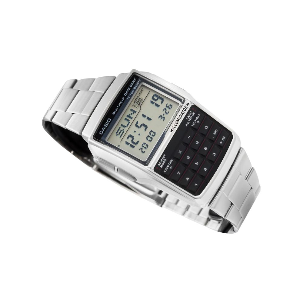 Reloj Casio DBC-32D-1ADF Vintage Data Bank Calculadora Unisex Acero Plateado Original foto 2 - reloj Casio original en Perú | Jherr Perú