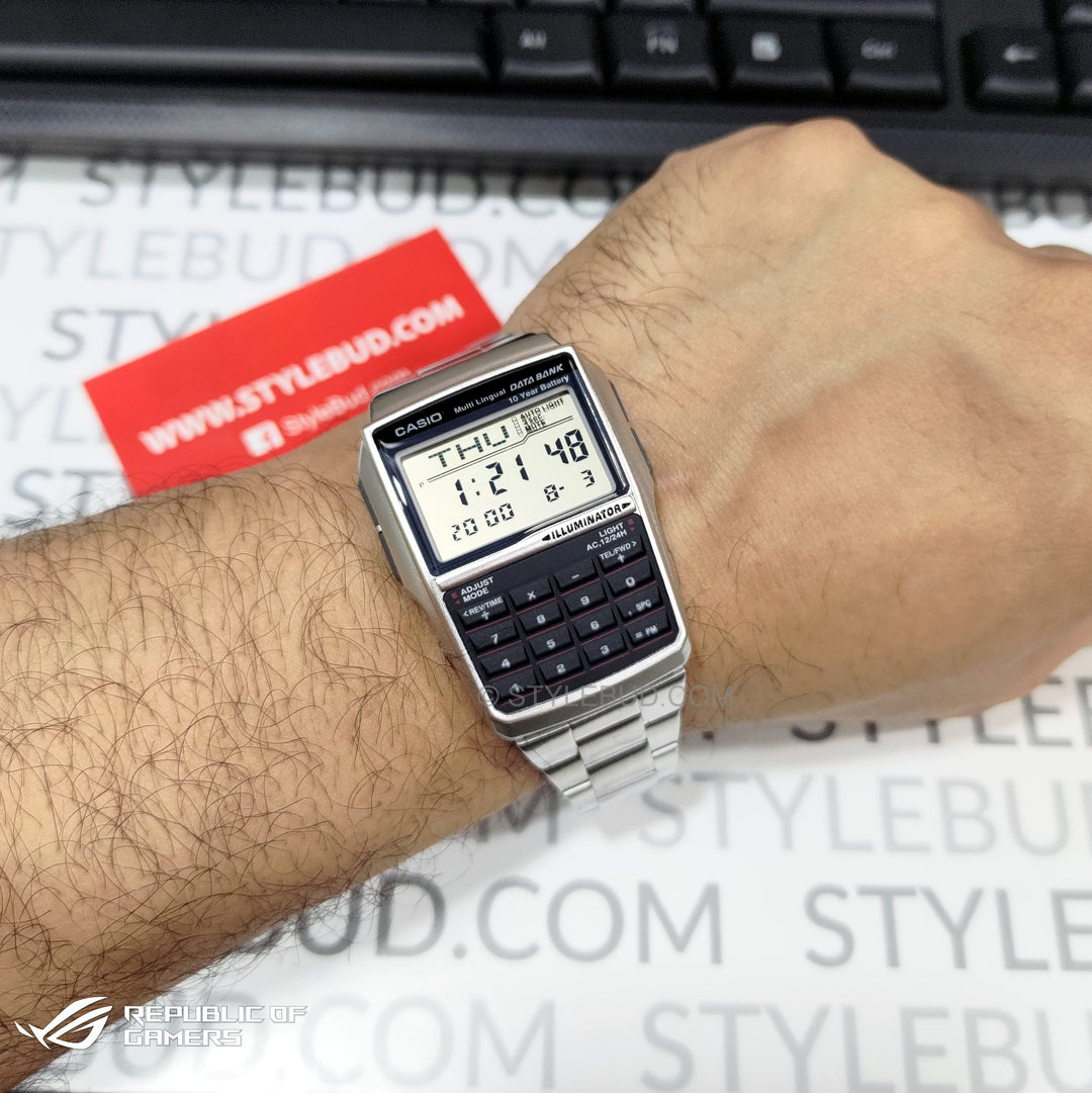 Reloj Casio DBC-32D-1ADF Vintage Data Bank Calculadora Unisex Acero Plateado Original foto 3 - reloj Casio original en Perú | Jherr Perú